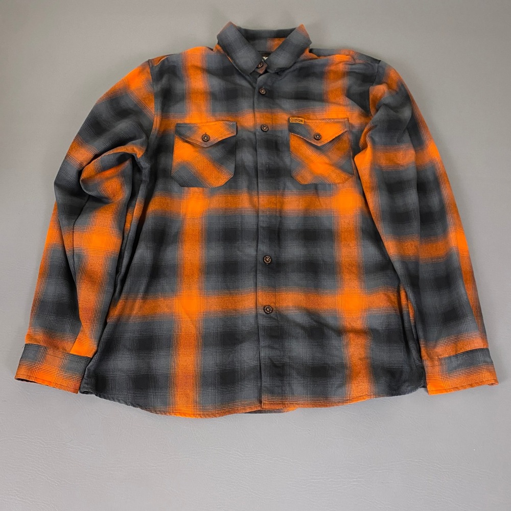 Dixxon Flannel Company Salem Button Up Shirt Mens Large Orange Grey Plaid *Flaws